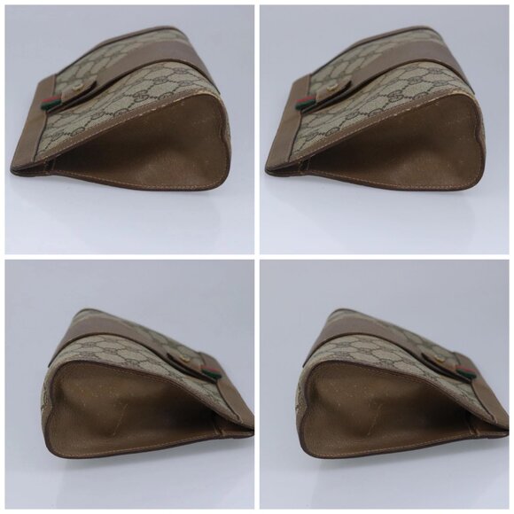 GUCCI GG Supreme Web Sherry Line Clutch Bag PVC Beige Red Auth 98953 - Picture 16 of 16